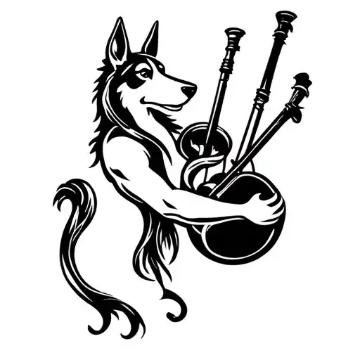 Kelpie Irish mythical playing Bagpipe tattoo design idea