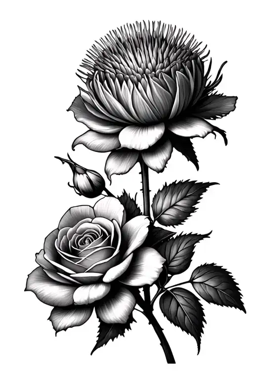 rose thistle daffodil flowers tattoo design idea