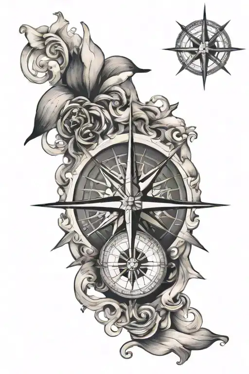 the shape of the 7 canary island con un compass rose intertwined tattoo design idea