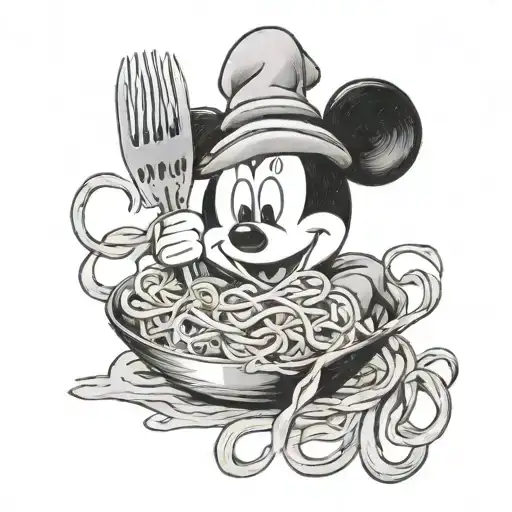 I want a fork with pasta spun on it and a Mickey silhouette in the pasta - basic tattoo design idea