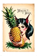 succubus holding drink made out of an upside down pineapple tattoo design idea