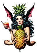 succubus holding drink made out of an upside down pineapple tattoo design idea