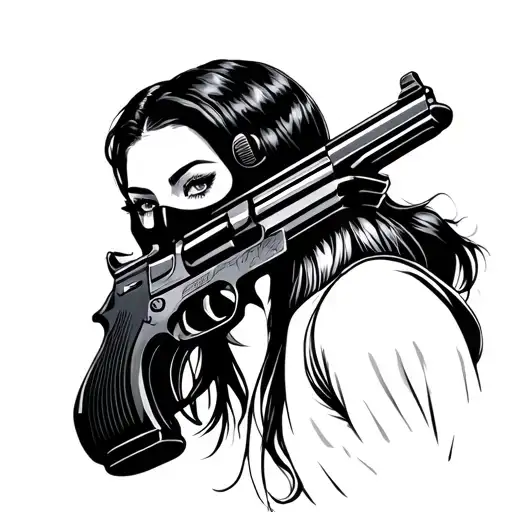 female ski mask gun tattoo design idea