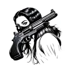 female ski mask gun tattoo design idea