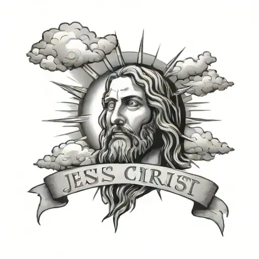 Jesus Christ , quote , sun rising , clouds , text 'IGY6' us tattoo design idea