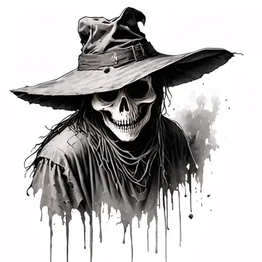 Horror styled hyperrealistc scarecrow tattoo design idea