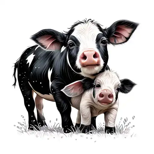 baby pig and cow sparkles tattoo design idea
