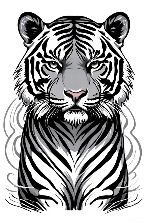 Simple full body Tiger with wavy lines in background tattoo design idea