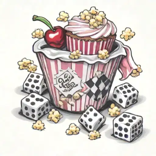 cupcake with cherry popcorn bucket racing checkered bel air dice  tattoo design idea