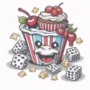 cupcake with cherry popcorn bucket racing checkered bel air dice  tattoo design idea