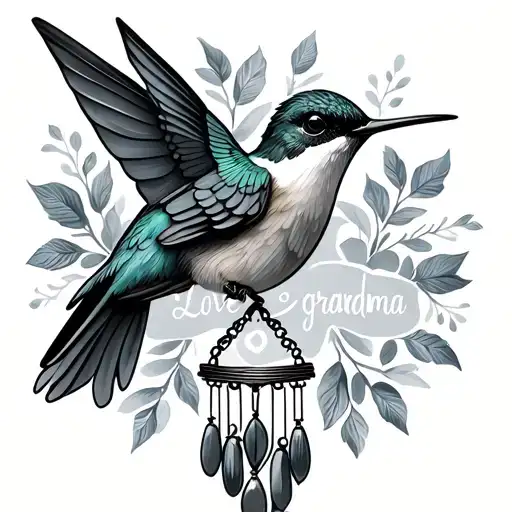 "Love grandma " Windchime hummingbird tattoo design idea