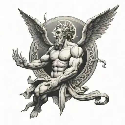 holy spirit tattoo in the back for men posing like Zeus tattoo design idea