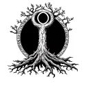 tree of Gondor mixed with Elden ring erdtree symbol and elvish writing from the book in Tolkien style around border tattoo design idea