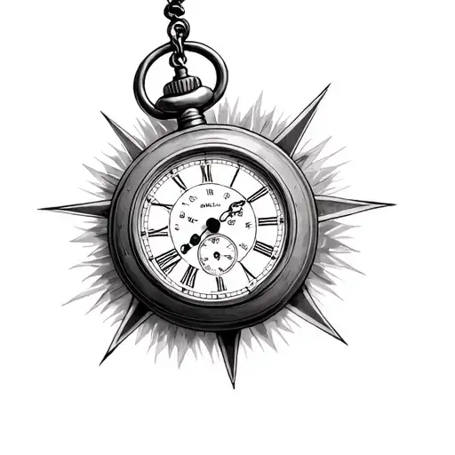 Pocket Watch And Compass tattoo design idea