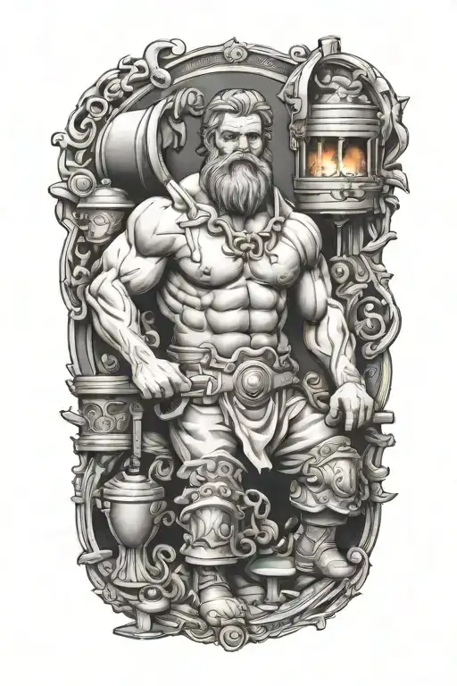 Hephaestus working forge tattoo design idea
