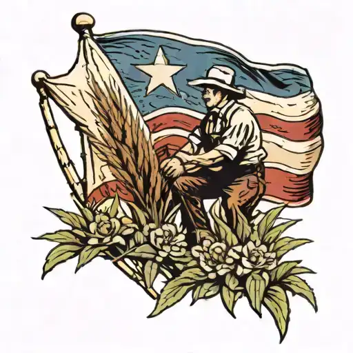 An agronomist working in a field with a Texas flag waving in the background tattoo design idea