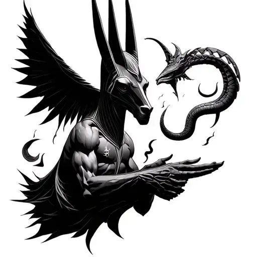 anubis and scale and ascending soul leaving the body tattoo design idea