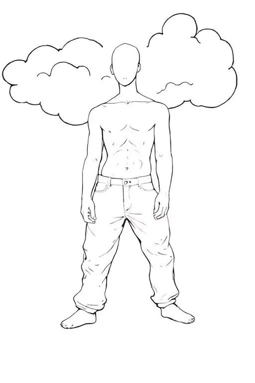 humanoid cloud wearing only pants tattoo design idea
