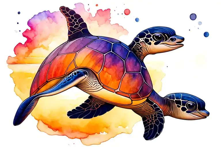 beach ocean dolphin sea turtle sunset shells tattoo design idea