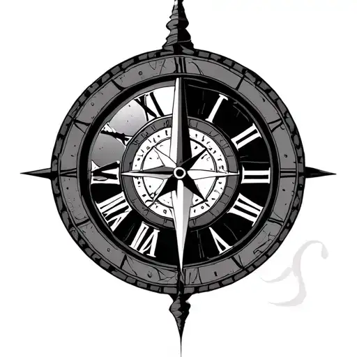 half Compass half roman numeral clock face tattoo design idea