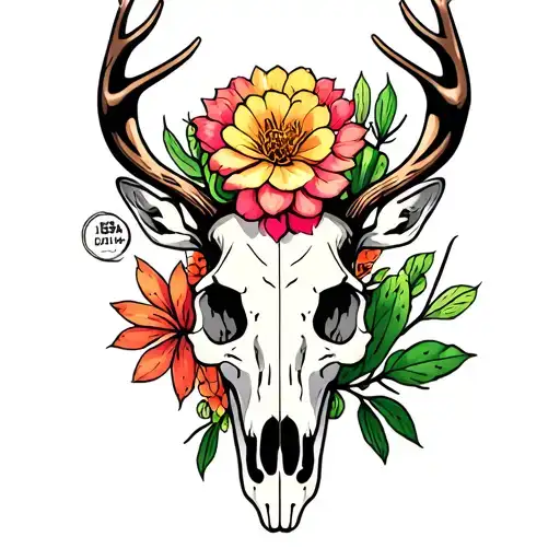cactus and deer skull tattoo design idea