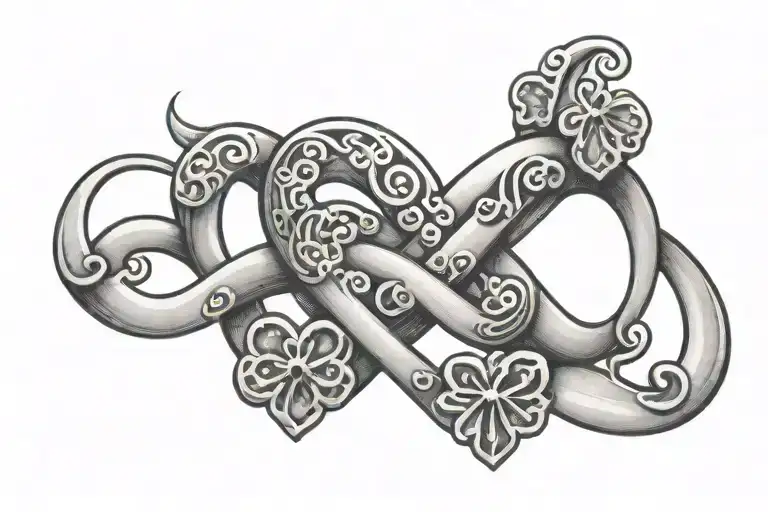 infinity symbol with a heart and 2 paw prints tattoo design idea