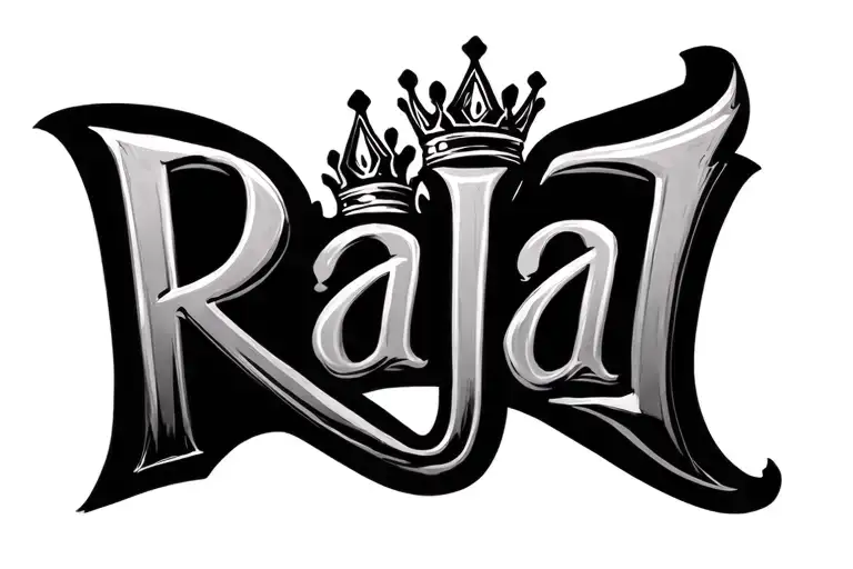 the word "Raja" with a crown in between the R and the J. just the word tattoo design idea