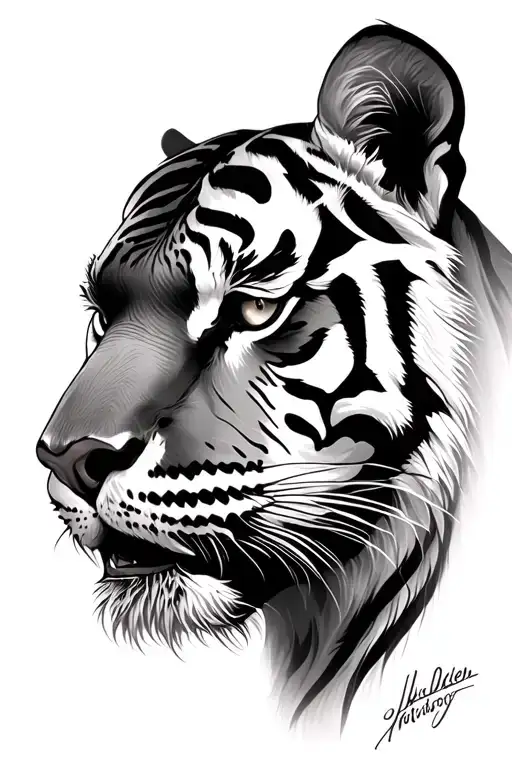 half -face tiger tattoo design idea