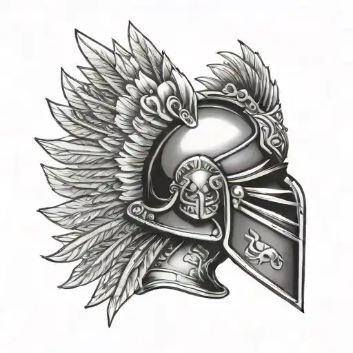 polish winged hussar helmet and wings tattoo design idea
