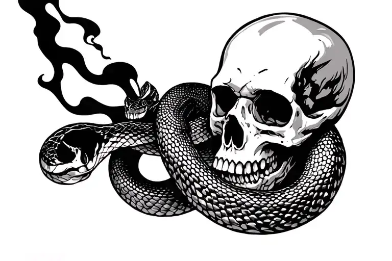 memento mori with black smokes and a snake tattoo design idea