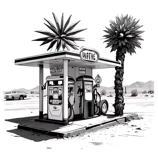 Desert gas station route 66 tattoo design idea