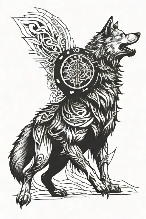 warrior wolf standing tattoo design idea