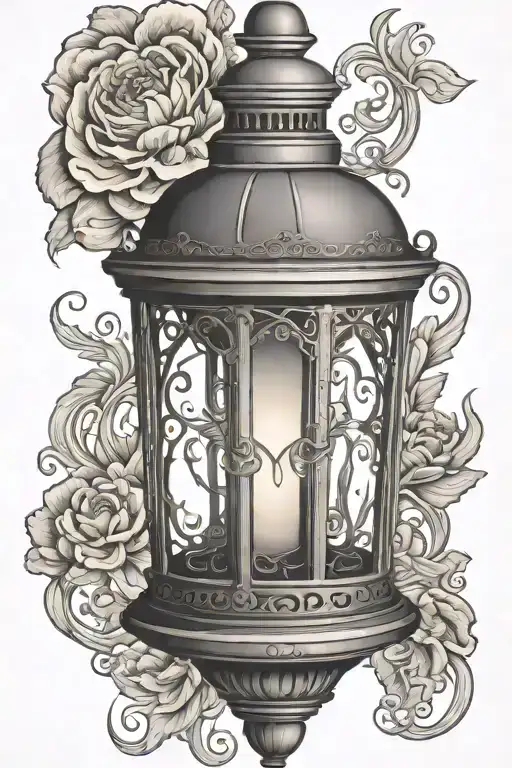 ornate vintage lantern with candle    tattoo design idea