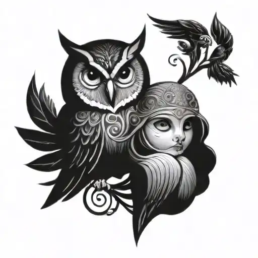 Athena and Owl tattoo design idea