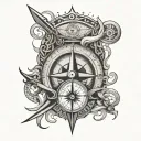 broken trident and a compass tattoo design idea