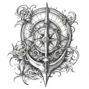 broken trident and a compass tattoo design idea