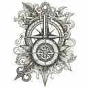 broken trident and a compass tattoo design idea