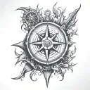 broken trident and a compass tattoo design idea