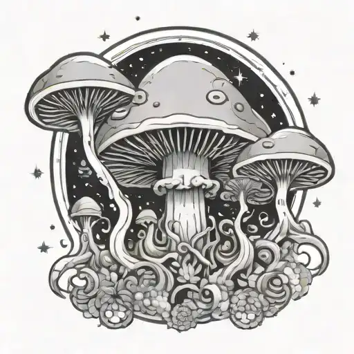 Dionysus god mushroom moon surrounded by stars tattoo design idea