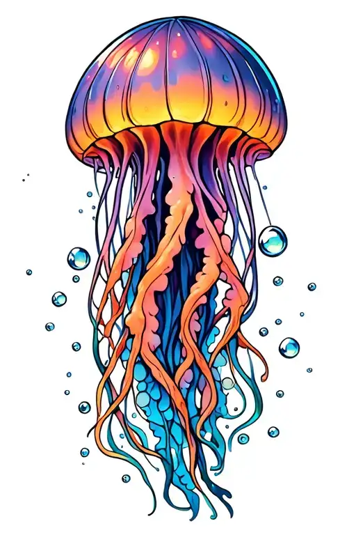 jellyfish floating gracefully with bubbles  tattoo design idea
