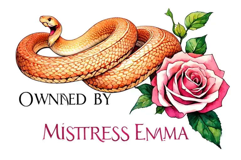 "OWNED BY MISTRESS EMMA" rose snake wrapped tightly tattoo design idea