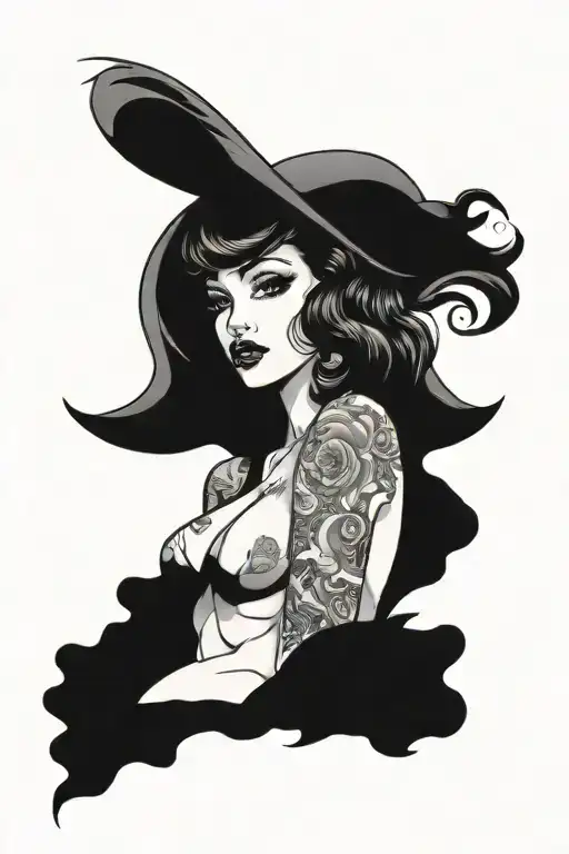 sexy pin up girl, no clothes on, minimal clothing, nakedm voluptuous, beautiful, full body. no deformities tattoo design idea