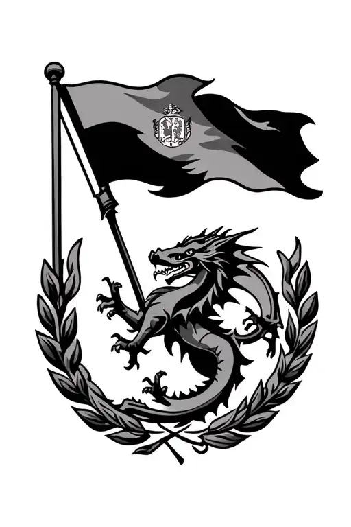 bosnia country outline with their flag waving inside and a dragon around it all tattoo design idea