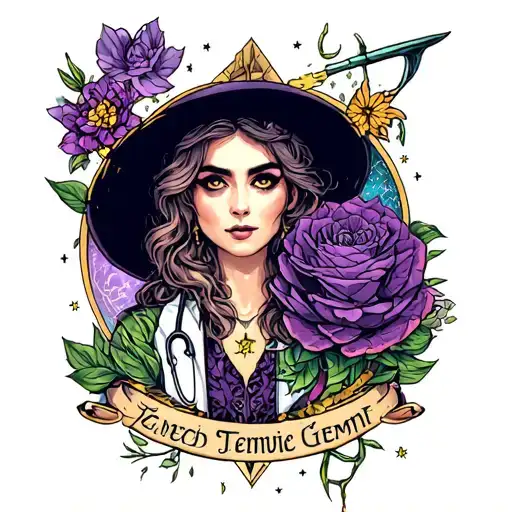 Doctor and witch Gemini Tarot tattoo design idea