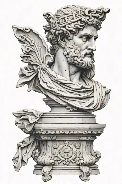 realistic black and white Greek statue with the numerals XXIX_V_MCMLXXIX tattoo design idea