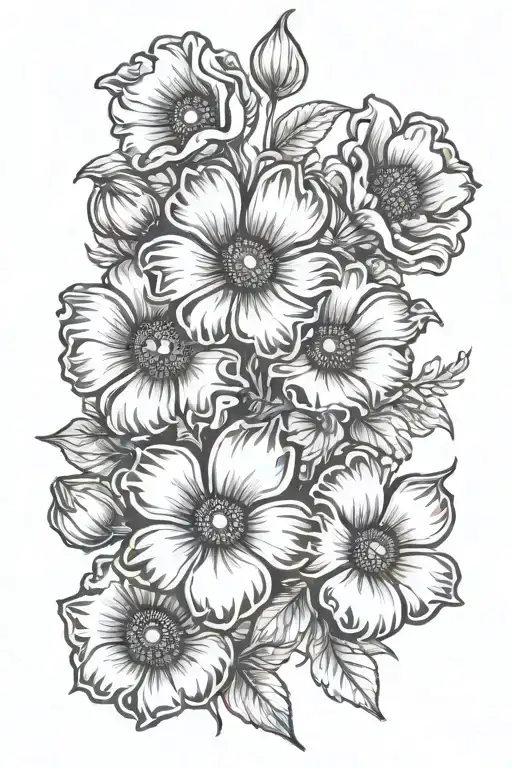 2 inch dog paw print with 2.75 inch dog paw print, surrounded by bold poppy flowers. tattoo design idea