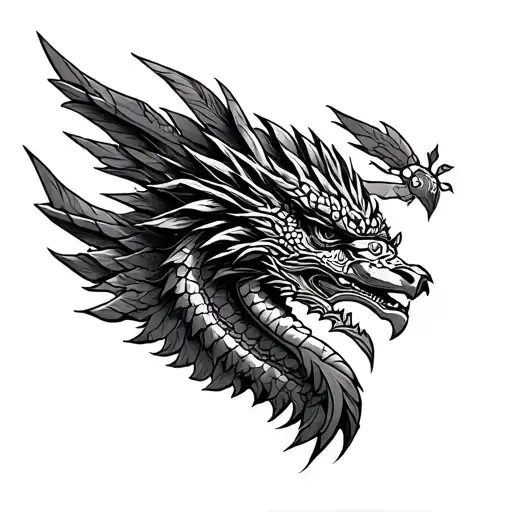 Quetzalcoatl with engineer castle guarded tattoo design idea