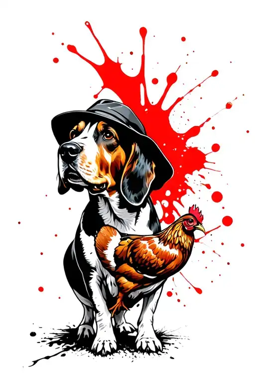 basset hound farmer holding a chicken tattoo design idea