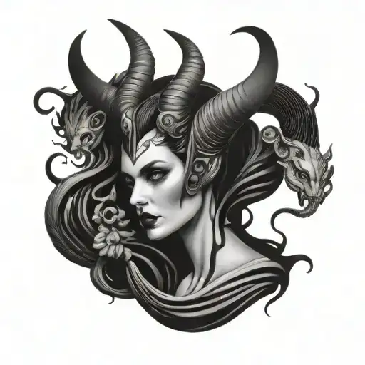 maleficent and Medusa combined tattoo design idea