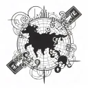 An intricate design of a stylized stock market graph intertwined with currency symbols tattoo design idea